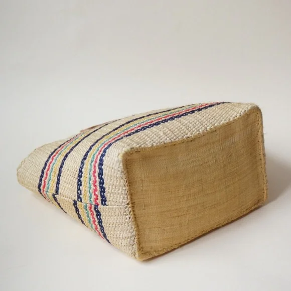 MAR Y SOL Caracas Striped Sisal/ Seagrass Pom Pom Market Tote - Picture 10 of 11